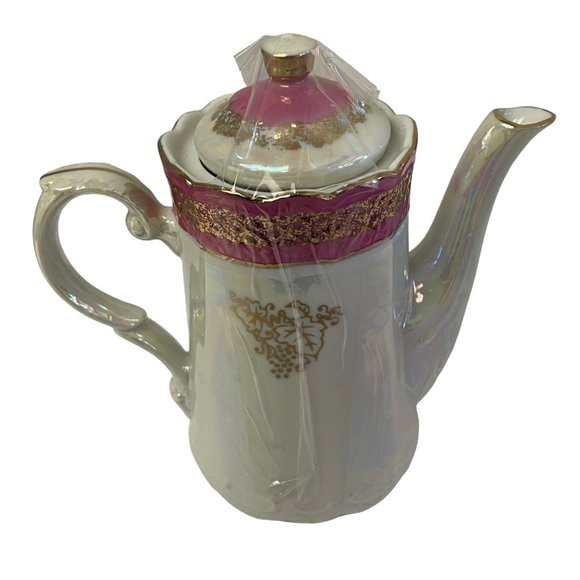 Laurent Cofee Porcelain TeaPot Japan Lusterware White Pink Gold CP 2210 Montreal - Picture 5 of 6